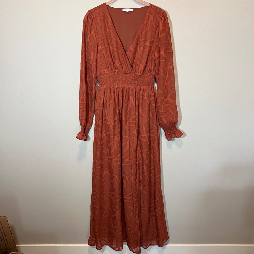 Baltic Born Rust Maxi Dress with Subtle Leaf Pattern